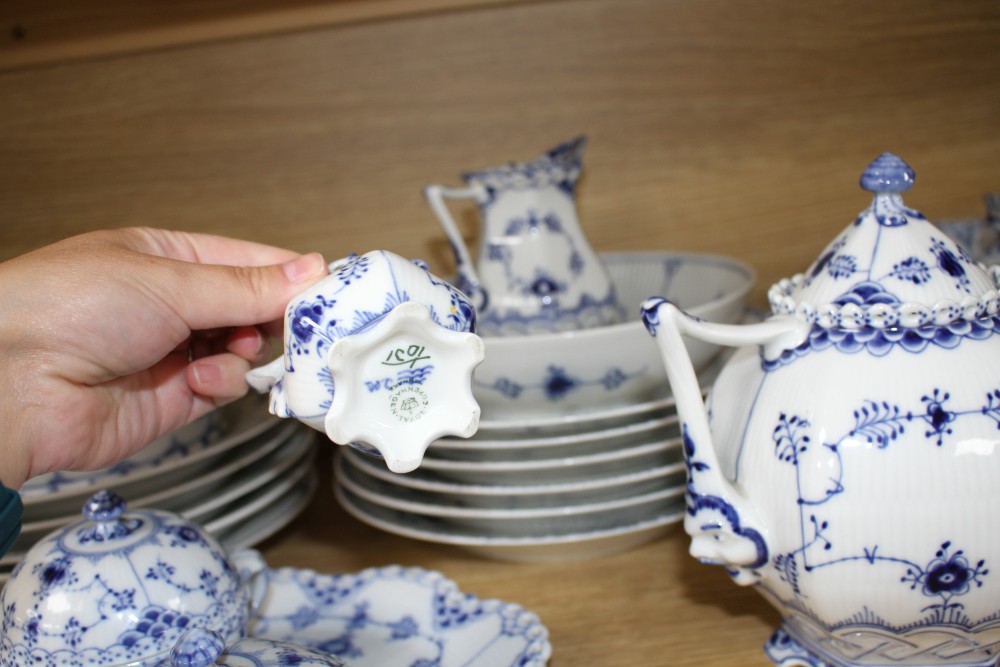 A collection of assorted Royal Copenhagen Blue Fluted tablewares